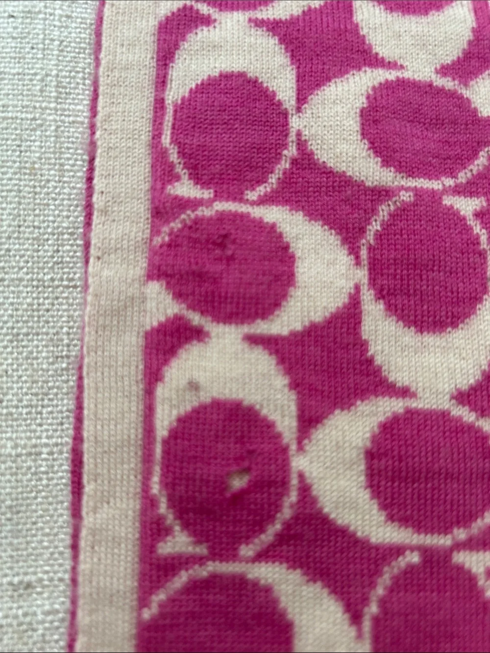 Coach Merino Wool Scarf Pink/Cream Polka Dot Reversible